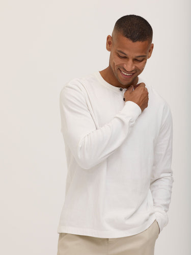Doug Essential Jersey Long Sleeve 3-Button Henley Mens Tops Tshirt Long Henley Threads 4 Thought 