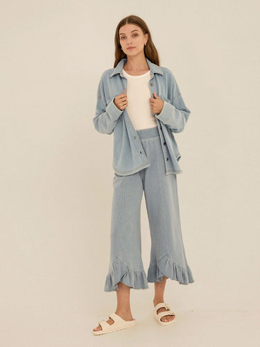 Akela Denim Terry Ruffle Capri Pant Womens Bottoms Pants Threads 4 Thought 