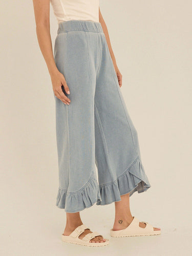 Akela Denim Terry Ruffle Capri Pant Womens Bottoms Pants Threads 4 Thought 