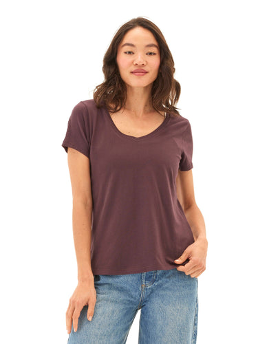 Pattie Organic Cotton V-Neck Tee Womens Tops Short Tee Threads 4 Thought 