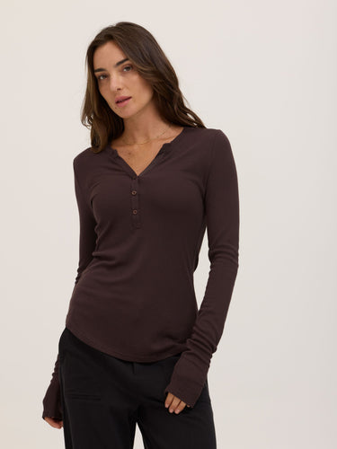Akia Feather Rib Long Sleeve Henley Womens Tops Long Shirt Threads 4 Thought 