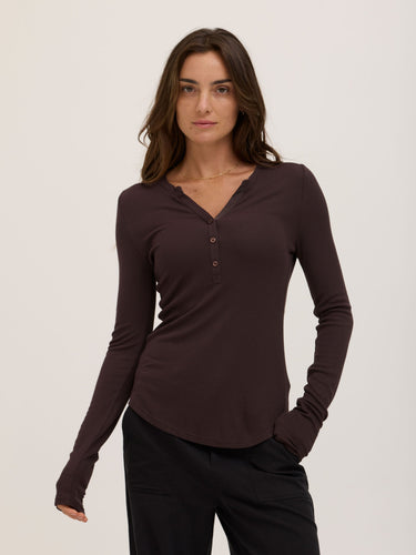 Akia Feather Rib Long Sleeve Henley Womens Tops Long Shirt Threads 4 Thought 