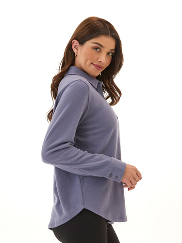 Kandyce Solid Knit Fleece Button-Up Womens Tops Long Shirt Threads 4 Thought 