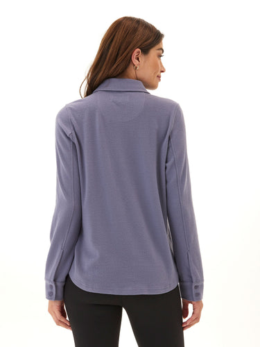 Kandyce Solid Knit Fleece Button-Up Womens Tops Long Shirt Threads 4 Thought 