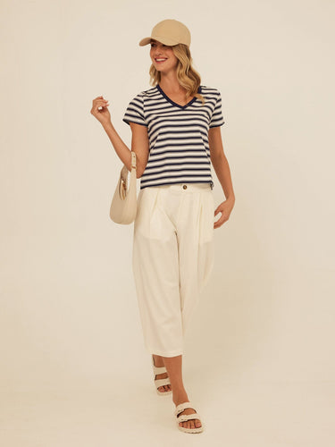 Maxine Cottage Stripe Eco Jersey V-Neck Tee Threads 4 Thought 