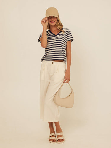 Maxine Cottage Stripe Eco Jersey V-Neck Tee Threads 4 Thought 