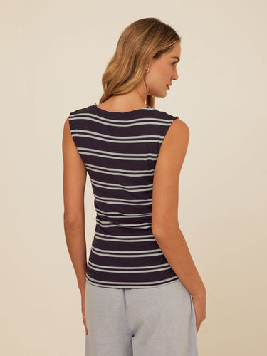 Brynlee Barbados Stripe Feather Rib Ruched Top Womens Tops Tanks Threads 4 Thought 