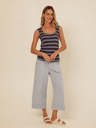 Brynlee Barbados Stripe Feather Rib Ruched Top Womens Tops Tanks Threads 4 Thought 