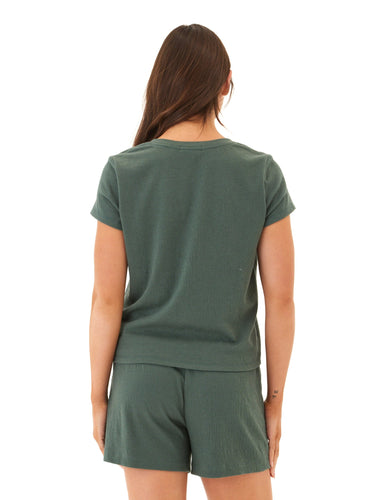 Aylani Smocked Jersey V-Neck Top Threads 4 Thought 
