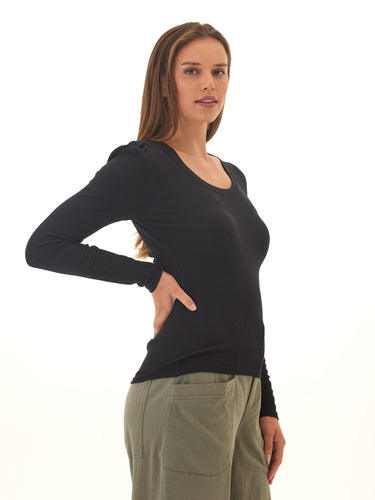 Nimia Feather Rib Puff Shoulder Top Threads 4 Thought 