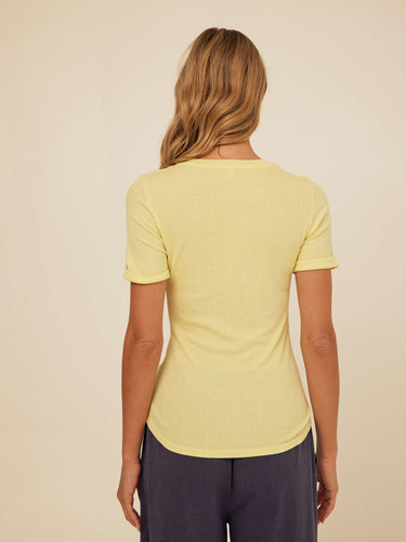 Akia Feather Rib Trim Detail Henley Tee Womens Tops Short Shirt Threads 4 Thought 
