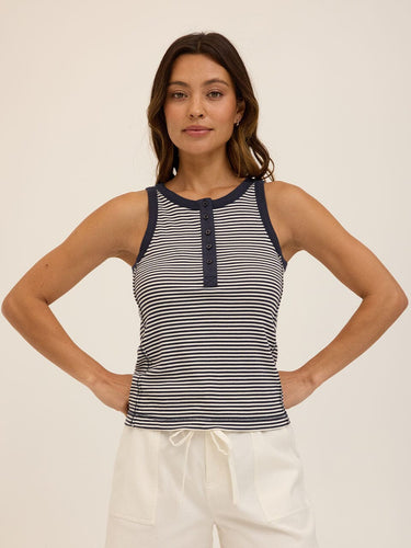 Alida Micro Stripe Feather Rib Henley Tank Threads 4 Thought 
