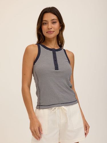 Alida Micro Stripe Feather Rib Henley Tank Threads 4 Thought 