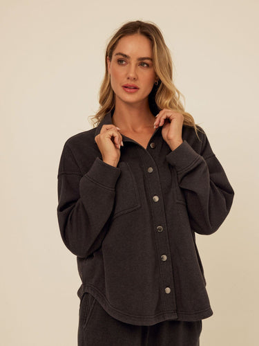 Blaire Mineral Wash Fleece Button-Down Womens Tops Long Shirt Threads 4 Thought 
