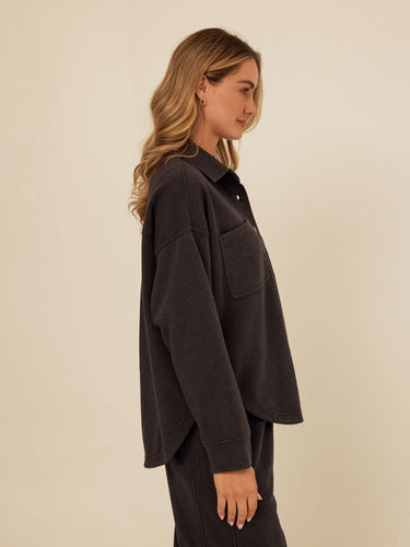 Blaire Mineral Wash Fleece Button-Down Womens Tops Long Shirt Threads 4 Thought 