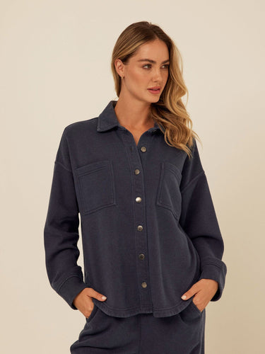 Blaire Mineral Wash Fleece Button-Down Womens Tops Long Shirt Threads 4 Thought 