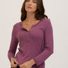 Alida Feather Rib Contrast 3/4-Sleeve Henley Womens Tops Long Shirt Threads 4 Thought 