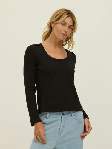 Karlene Organic Rib Mix Long Sleeve Womens Tops Long Shirt Threads 4 Thought 