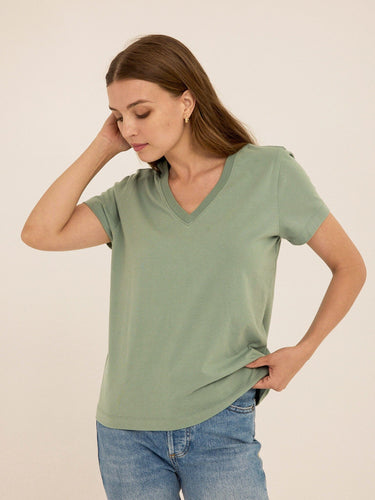 Aria Organic Cotton V-Neck Tee Womens Tops Short Tee Threads 4 Thought 
