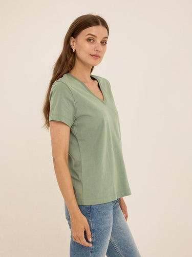 Aria Organic Cotton V-Neck Tee Womens Tops Short Tee Threads 4 Thought 