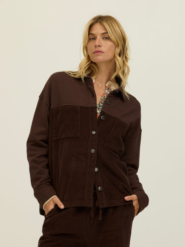 Peggy Terry Corduroy Mix Button-Down Womens Tops Long Shirt Threads 4 Thought 