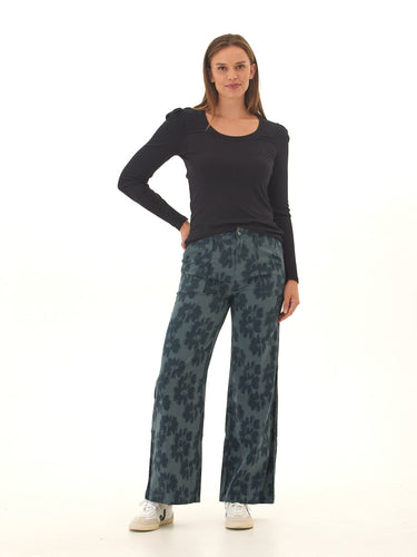 Pamela Sketch Floral Print Stretch Twill Wide Leg Pant Threads 4 Thought 