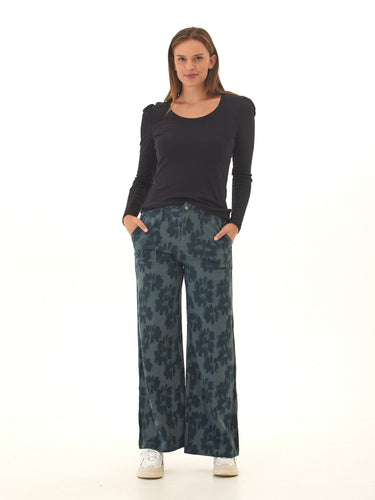 Pamela Sketch Floral Print Stretch Twill Wide Leg Pant Threads 4 Thought 
