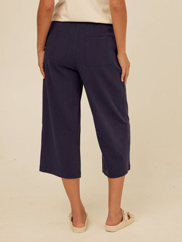 Mikki Stretch Twill Pleated Wide Leg Capri Pant Threads 4 Thought 