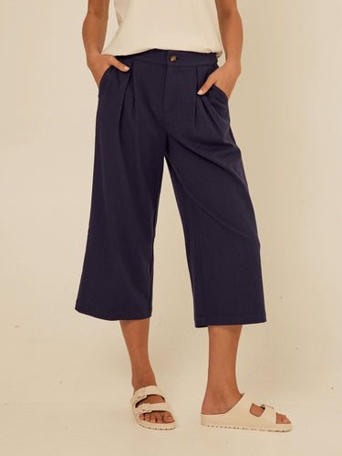 Mikki Stretch Twill Pleated Wide Leg Capri Pant Threads 4 Thought 
