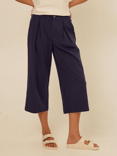 Mikki Stretch Twill Pleated Wide Leg Capri Pant Threads 4 Thought 