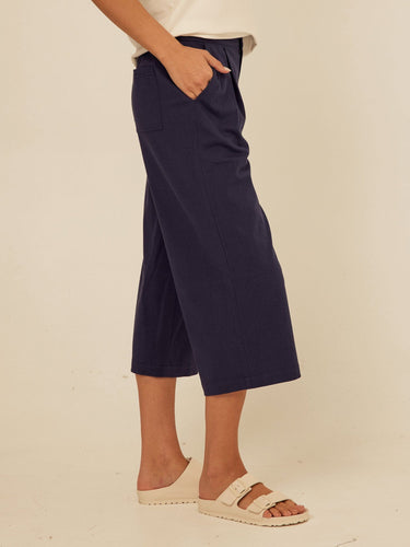 Mikki Stretch Twill Pleated Wide Leg Capri Pant Threads 4 Thought 