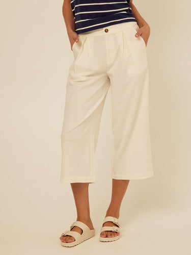 Mikki Stretch Twill Pleated Wide Leg Capri Pant Threads 4 Thought 
