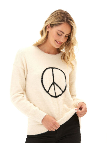 Fuzzy Knit Peace Graphic Pullover Womens Outerwear Sweater Threads 4 Thought 
