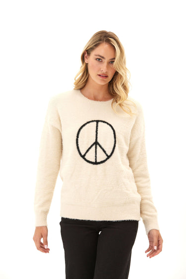 Fuzzy Knit Peace Graphic Pullover Womens Outerwear Sweater Threads 4 Thought 