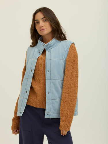 Malia Denim Terry Puffer Vest Womens Outerwear Sweatshirt Threads 4 Thought 