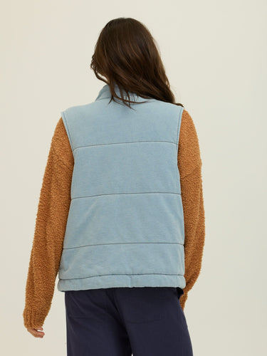 Malia Denim Terry Puffer Vest Womens Outerwear Sweatshirt Threads 4 Thought 
