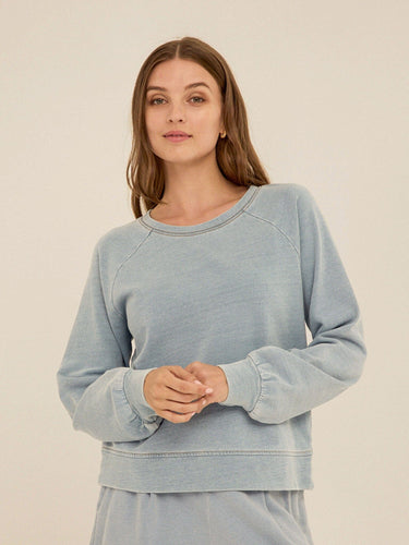 Mabel Denim Terry Raglan Pullover Womens Outerwear Sweatshirt Threads 4 Thought 