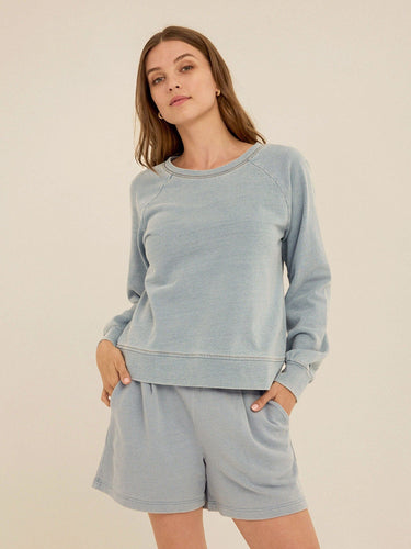 Mabel Denim Terry Raglan Pullover Womens Outerwear Sweatshirt Threads 4 Thought 