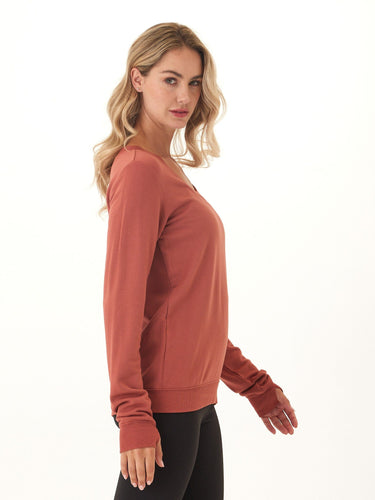 Edwina Feather Fleece V-Neck Sweatshirt Womens Tops Long Shirt Threads 4 Thought 