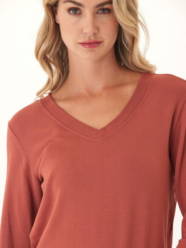 Edwina Feather Fleece V-Neck Sweatshirt Womens Tops Long Shirt Threads 4 Thought 