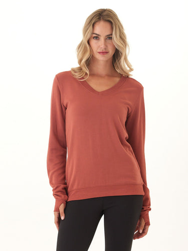 Edwina Feather Fleece V-Neck Sweatshirt Womens Tops Long Shirt Threads 4 Thought 
