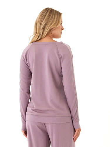 Priscilla Feather Fleece Satin Trim Detail Raglan Pullover Womens Outerwear Sweatshirt Threads 4 Thought 