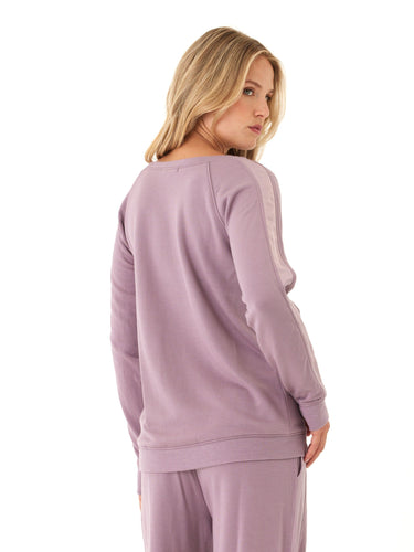 Priscilla Feather Fleece Satin Trim Detail Raglan Pullover Womens Outerwear Sweatshirt Threads 4 Thought 