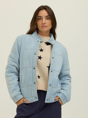 Malia Denim Terry Puffer Jacket Womens Outerwear Sweatshirt Threads 4 Thought 