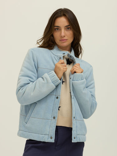 Malia Denim Terry Puffer Jacket Womens Outerwear Sweatshirt Threads 4 Thought 