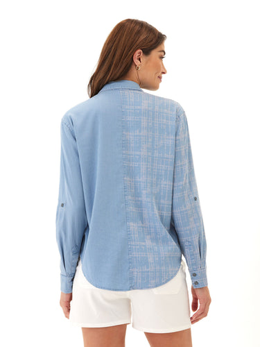 Prudence Grid Plaid Stretch Chambray Button-Down Threads 4 Thought 