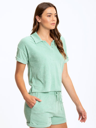 Larissa Crop Terry Polo Womens Tops Short Threads 4 Thought 