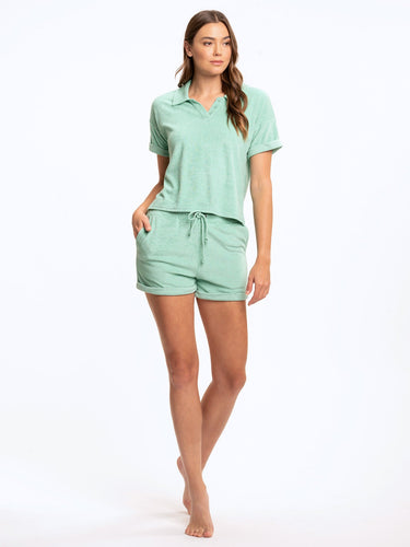 Larissa Crop Terry Polo Womens Tops Short Threads 4 Thought 